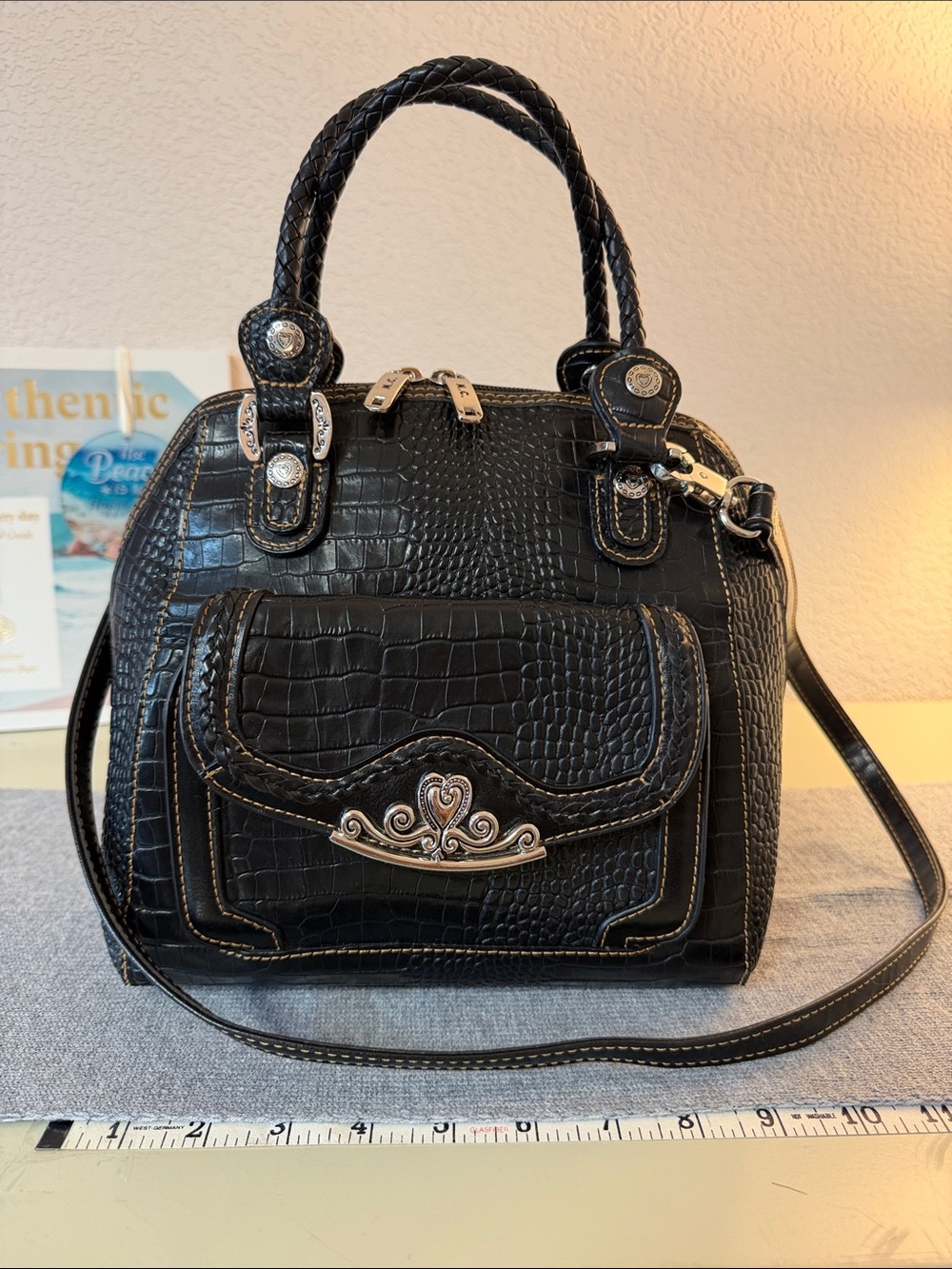 Marc Chantal Black Croc Embossed Satchel Bag